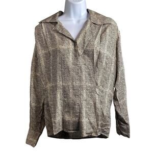 Vintage Lisa & Scott Black Print Silk Blouse Size 8 Retro Secretary Mad Men